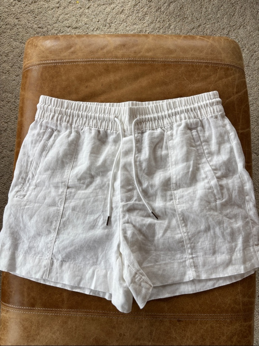 Athleta White Linen Drawstring Shorts